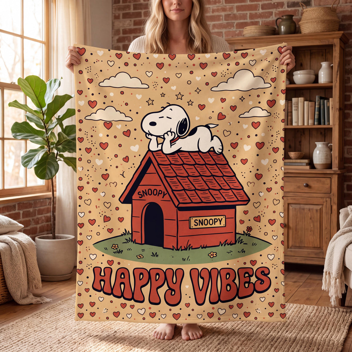 Personalized Red Doghouse Beagle Flannel Blanket, Custom Kids Rooftop Nap Throw, Cute Comic Bedding, Playful Birthday Gift for Boys Girls