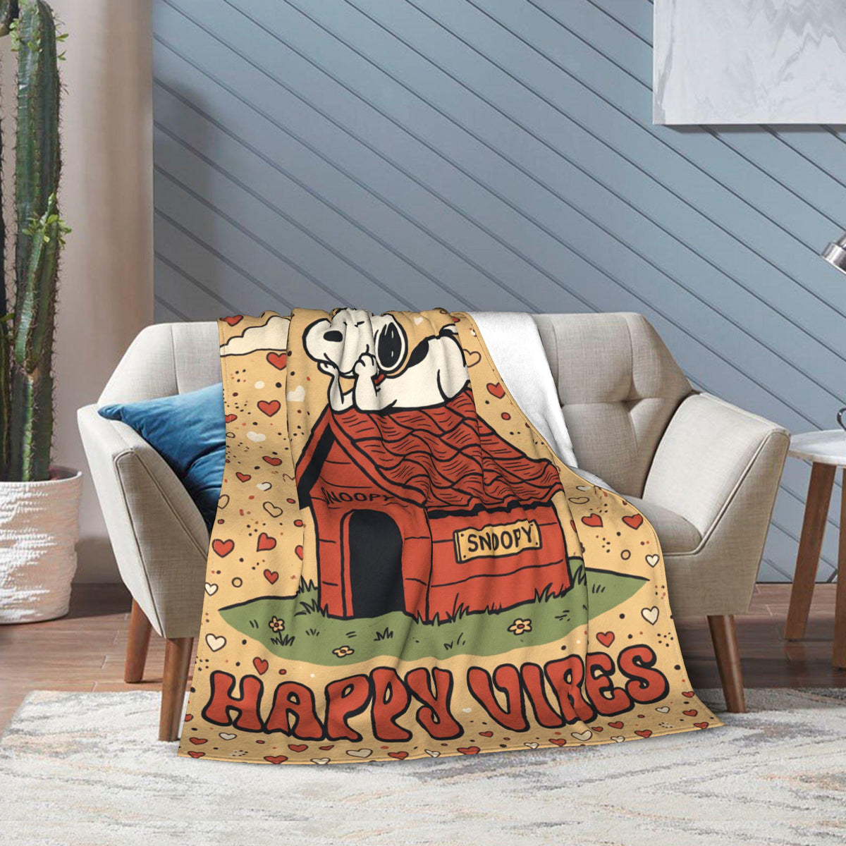Personalized Red Doghouse Beagle Flannel Blanket, Custom Kids Rooftop Nap Throw, Cute Comic Bedding, Playful Birthday Gift for Boys Girls