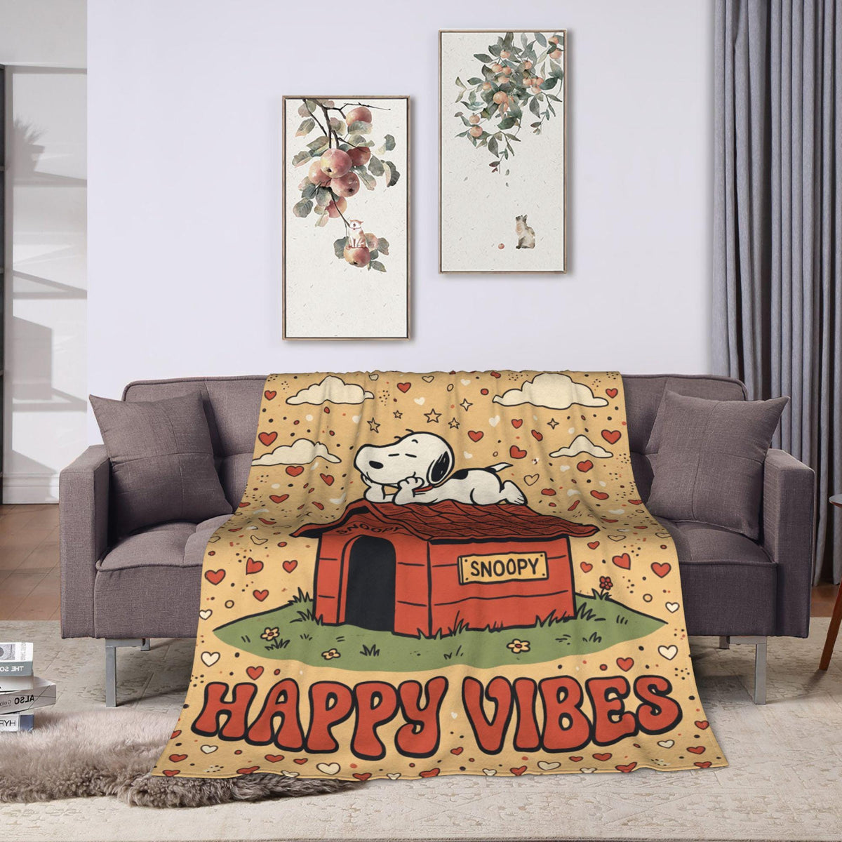 Personalized Red Doghouse Beagle Flannel Blanket, Custom Kids Rooftop Nap Throw, Cute Comic Bedding, Playful Birthday Gift for Boys Girls