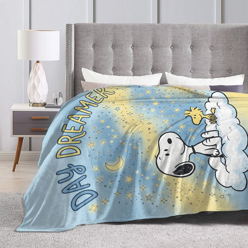 Personalized Daydreamer Hound Flannel Blanket, Custom Crescent Moon Dog Throw, Celestial Starlight Bedding, Cozy Relax Gift for Bestie Mom