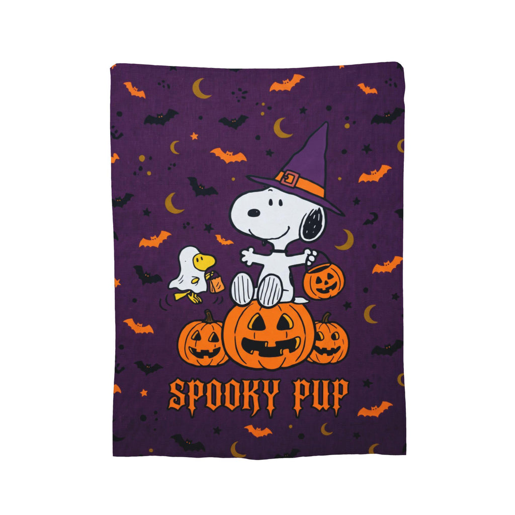Personalized Halloween Witch Hound Flannel Blanket, Custom Midnight Comic Dog Throw, Flying Broom Spooky Bedding, Fall Gift for Pet Lovers