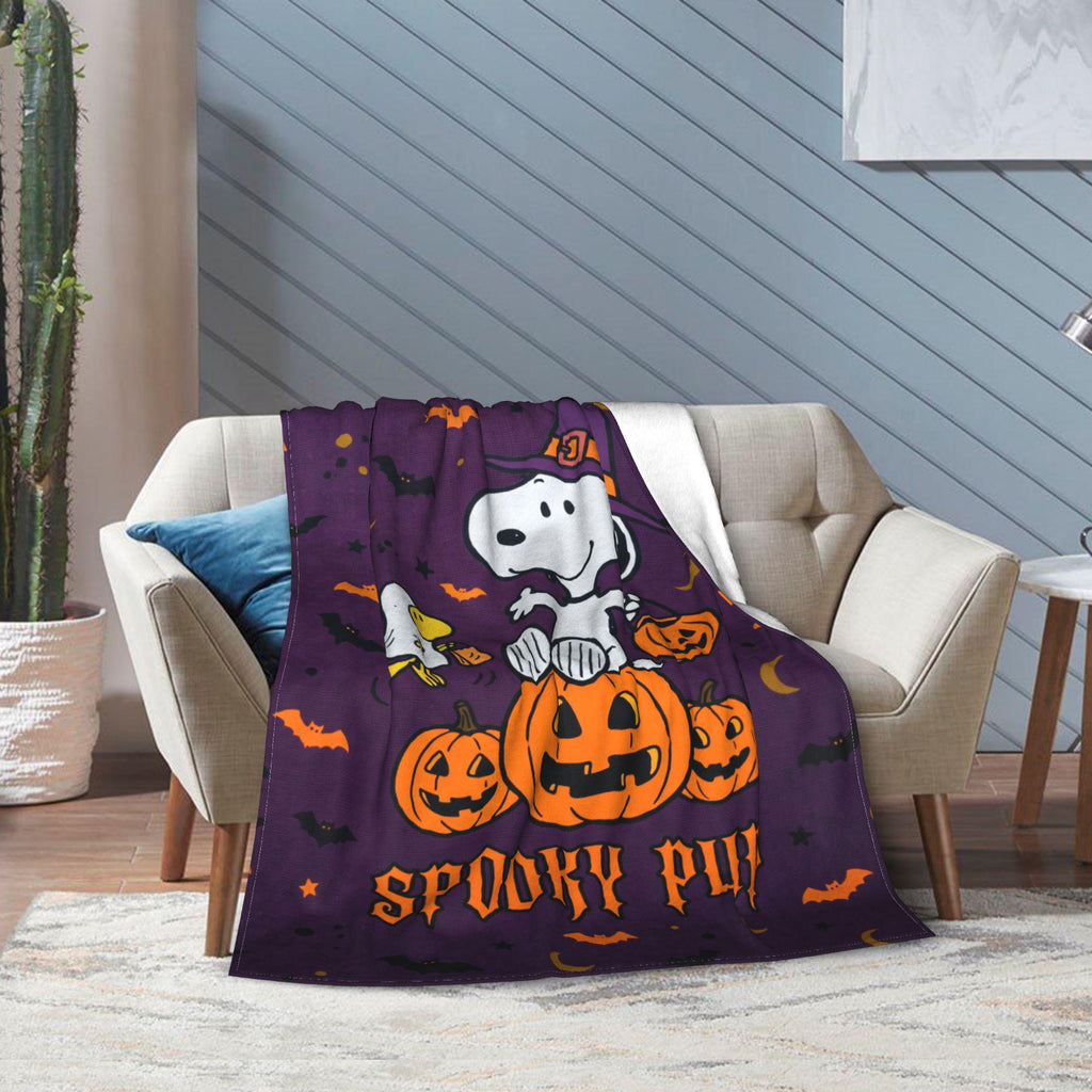 Personalized Halloween Witch Hound Flannel Blanket, Custom Midnight Comic Dog Throw, Flying Broom Spooky Bedding, Fall Gift for Pet Lovers