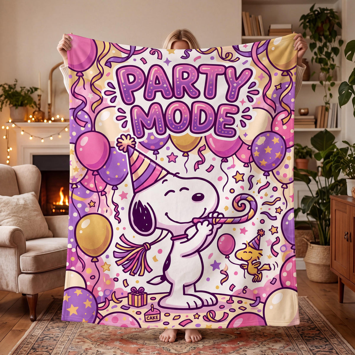 Personalized Party Mode Beagle Flannel Blanket, Custom Confetti Dance Pup Throw, Birthday Celebration Bedding, Festive Gift for Best Friends