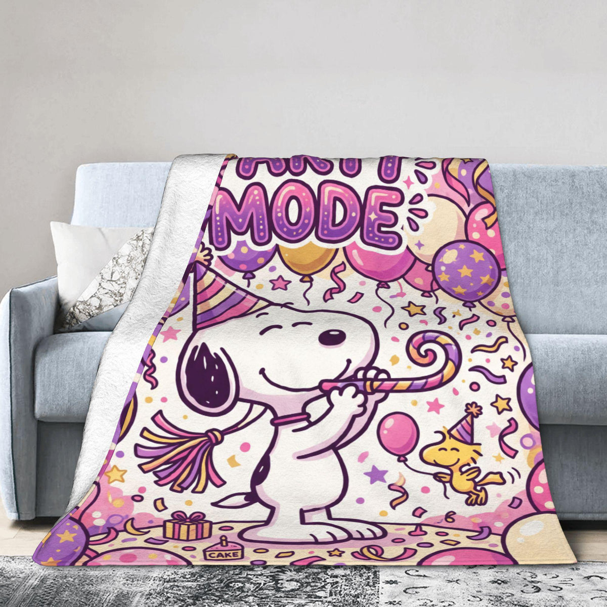 Personalized Party Mode Beagle Flannel Blanket, Custom Confetti Dance Pup Throw, Birthday Celebration Bedding, Festive Gift for Best Friends