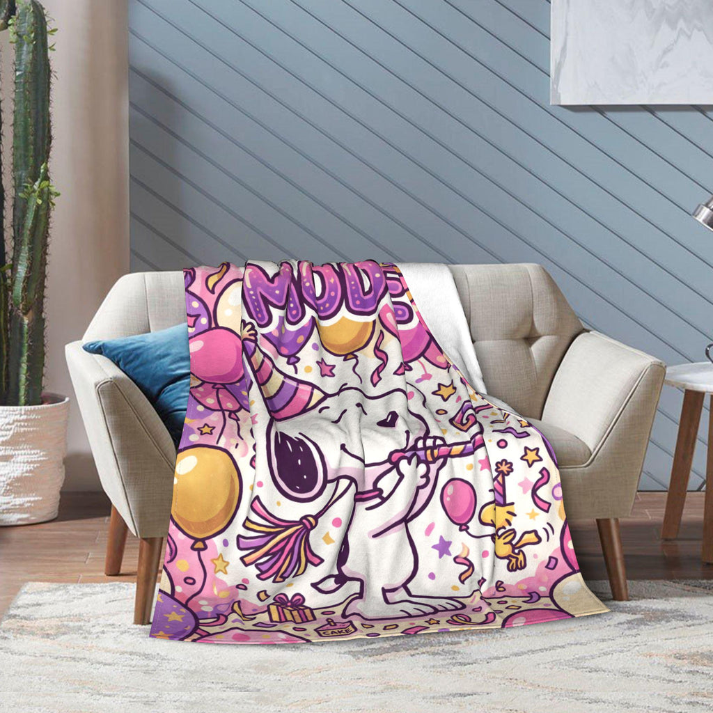 Personalized Party Mode Beagle Flannel Blanket, Custom Confetti Dance Pup Throw, Birthday Celebration Bedding, Festive Gift for Best Friends