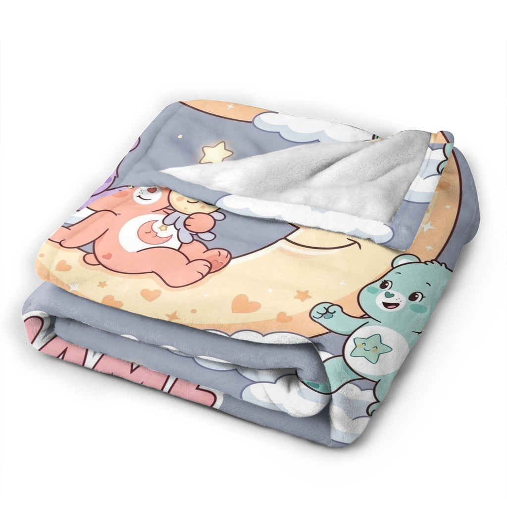 Custom Care Bears Crescent Moon Blanket, Cute Dreamy Night Kids Fleece