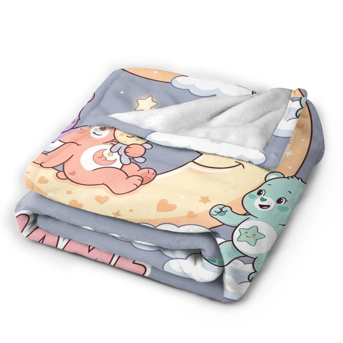 Custom Care Bears Crescent Moon Blanket, Cute Dreamy Night Kids Fleece