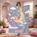 Custom Care Bears Crescent Moon Blanket, Cute Dreamy Night Kids Fleece