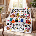 Personalized Golden Halloween Flannel Blanket, Custom Name Witch Girls Throw, In A World Full Of Witches Be Golden Cozy Fall Bestie Gift