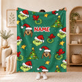 Personalized Grinch Holiday Blanket: Festive Snowflake Pattern, Custom Name Throw