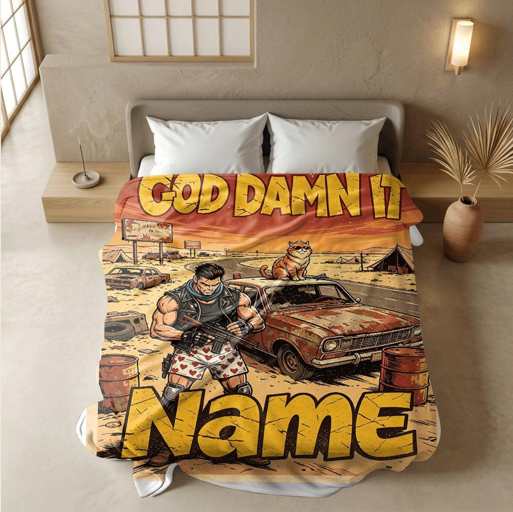 God Damn It wasteland road comic print kids blanket dorm blanket pet blanket winter warm blankets festival gift decor