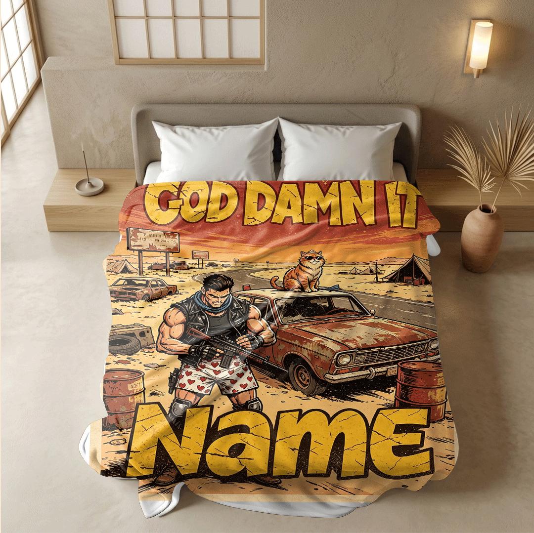 God Damn It wasteland road comic print kids blanket dorm blanket pet blanket winter warm blankets festival gift decor