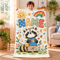 Personalized Cartoon Raccoon Blanket Soft Throw.Kids Trash Panda Room Decor.