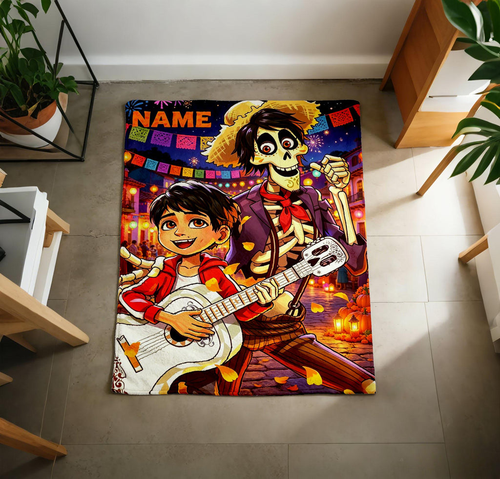 COCO Themed Flannel Throw, Colorful Character Art, Perfect Gift for Family Movie Nights