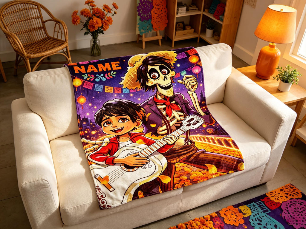 COCO Themed Flannel Throw, Colorful Character Art, Perfect Gift for Family Movie Nights