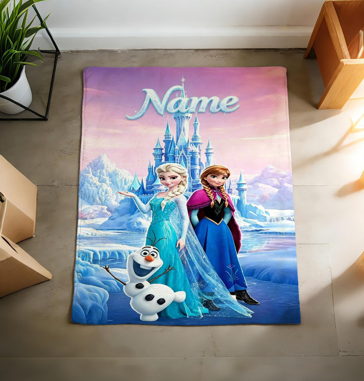 Custom Name Frozen Fleece Blanket, Elsa Anna Olaf, Cozy Polyester Throw