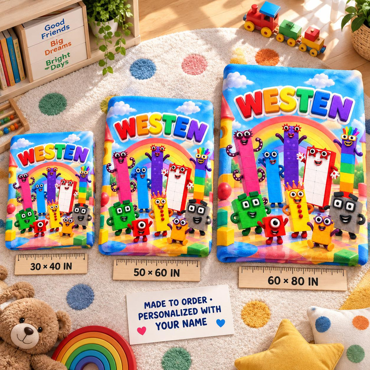 Personalized Number Blanket for Kids, Colorful Math Gift with Custom Name