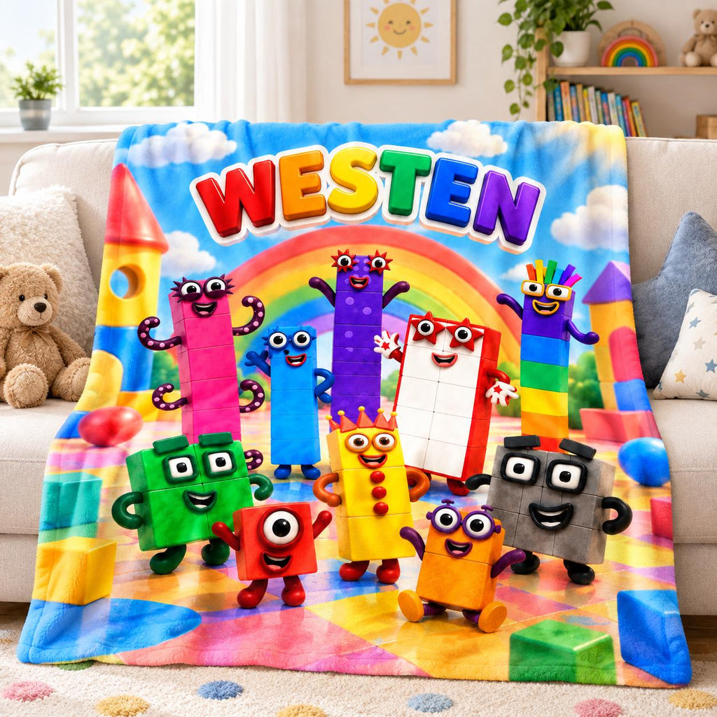 Personalized Number Blanket for Kids, Colorful Math Gift with Custom Name