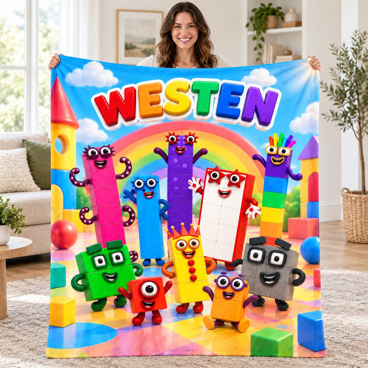Personalized Number Blanket for Kids, Colorful Math Gift with Custom Name