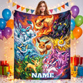 Personalized Elemental Creature Flannel Blanket, Custom Name Colorful Fantasy Throw, Soft Cozy Kids Gamer Blanket, Bedroom Sofa Gift