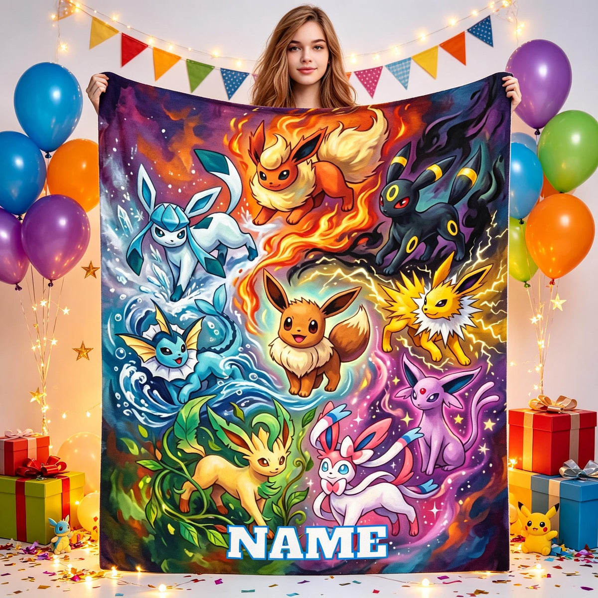 Personalized Elemental Creature Flannel Blanket, Custom Name Colorful Fantasy Throw, Soft Cozy Kids Gamer Blanket, Bedroom Sofa Gift