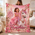 Personalized Princess Blanket, Unicorn Girls Gift, Custom Name Throw