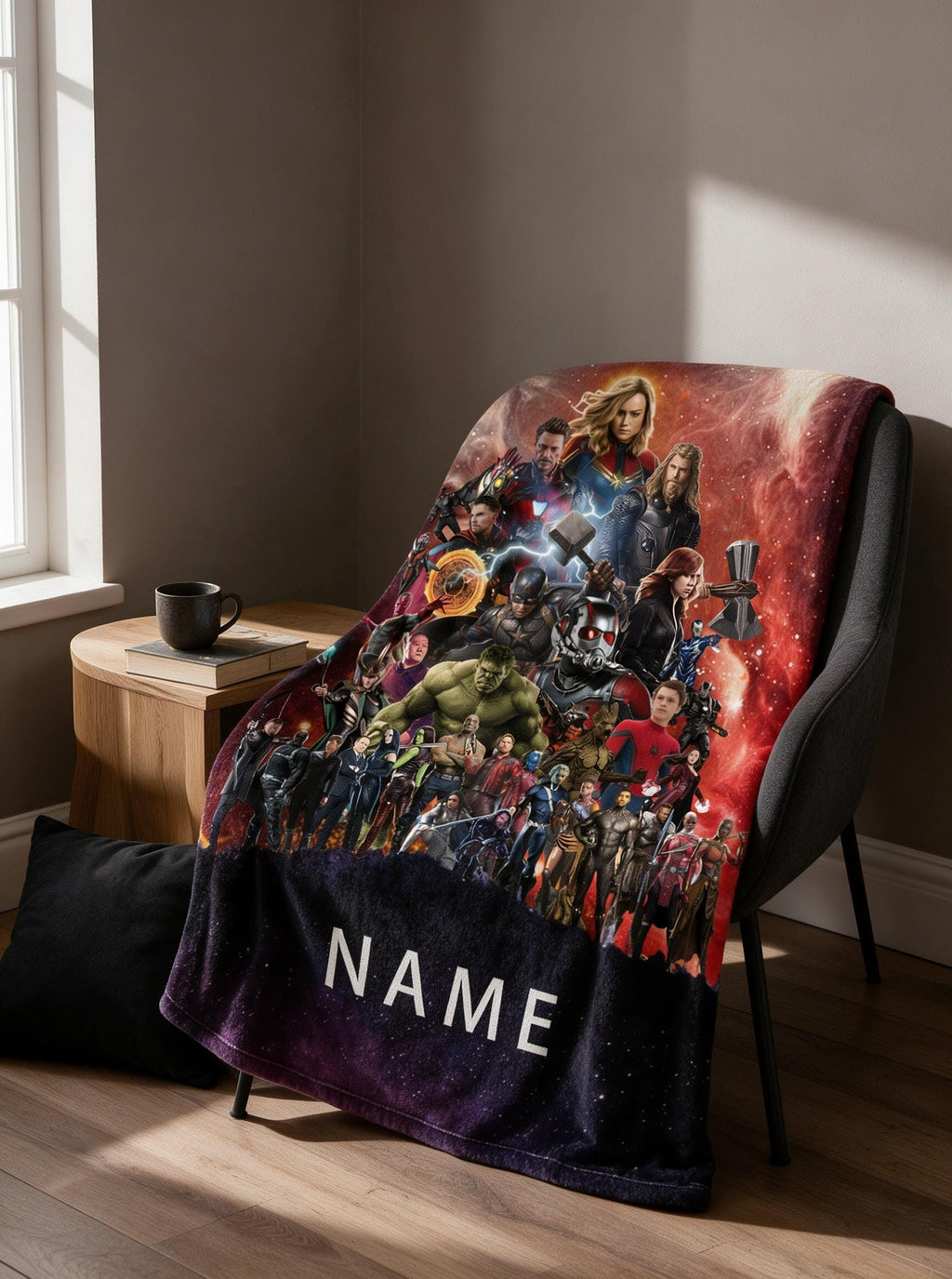 Personalized Avengers Flannel Blanket, Custom Name Superhero Collage (Movie Fan Gift)