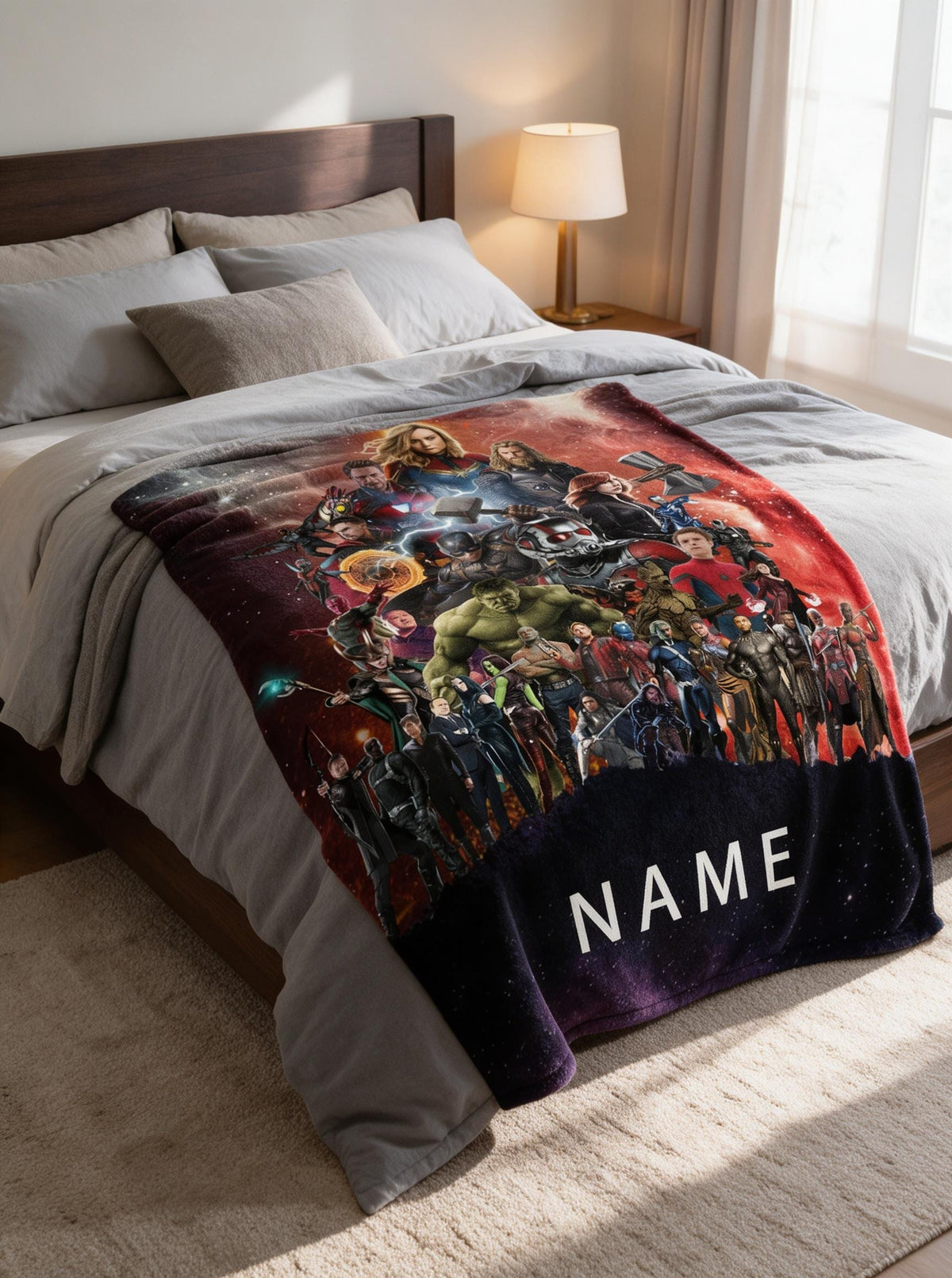 Personalized Avengers Flannel Blanket, Custom Name Superhero Collage (Movie Fan Gift)