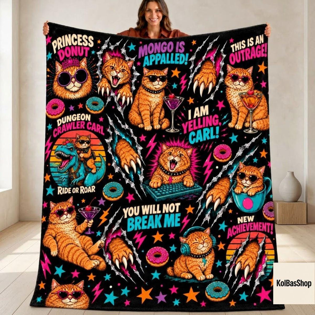 Dungeon Crawler Carl Blanket, Princess Donut and Mongo Throw, LitRPG Book Lover Gift, Funny Cat Fantasy Bedding, Reader Room Decor