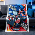 Custom Sonic Shadow Fleece Blanket, Personalized Name Throw Blanket, Sonic Rival Cartoon Blanket, Kids Birthday Gift, Cozy Bed Soft Blanket