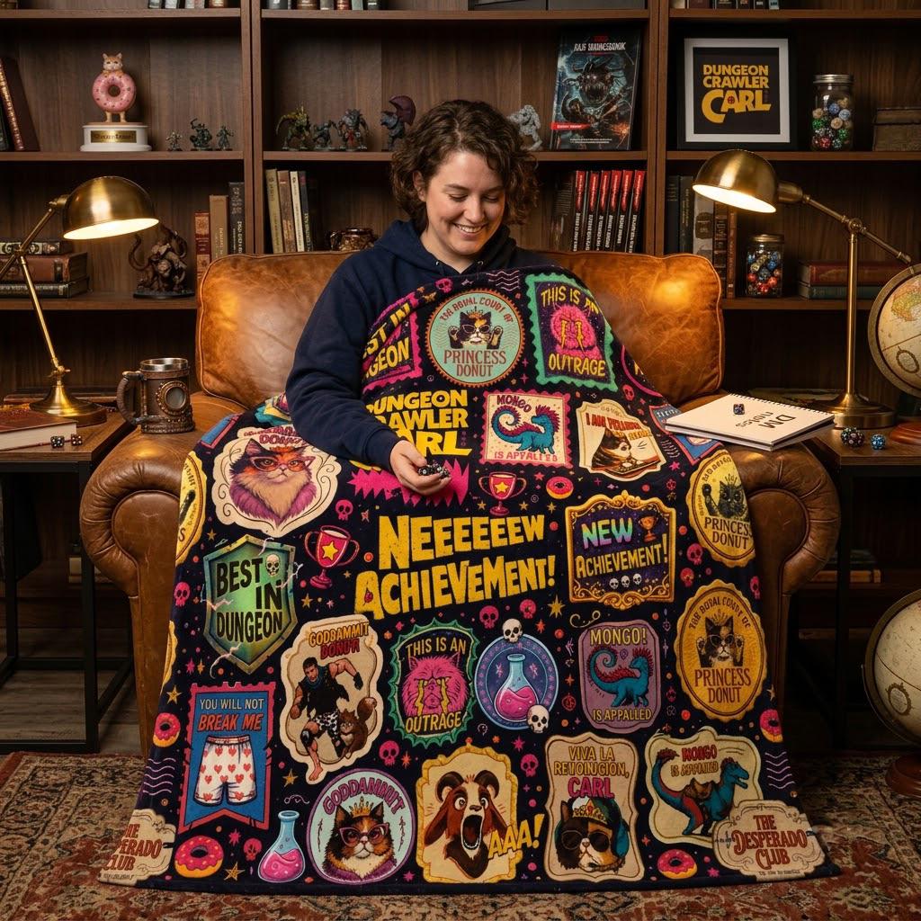 Dungeon Crawler Carl Blanket, LitRPG Fantasy Throw, Gamer Book Lover Blanket, Cozy Geeky Reader Couch Blanket, Plush Nerd Gift