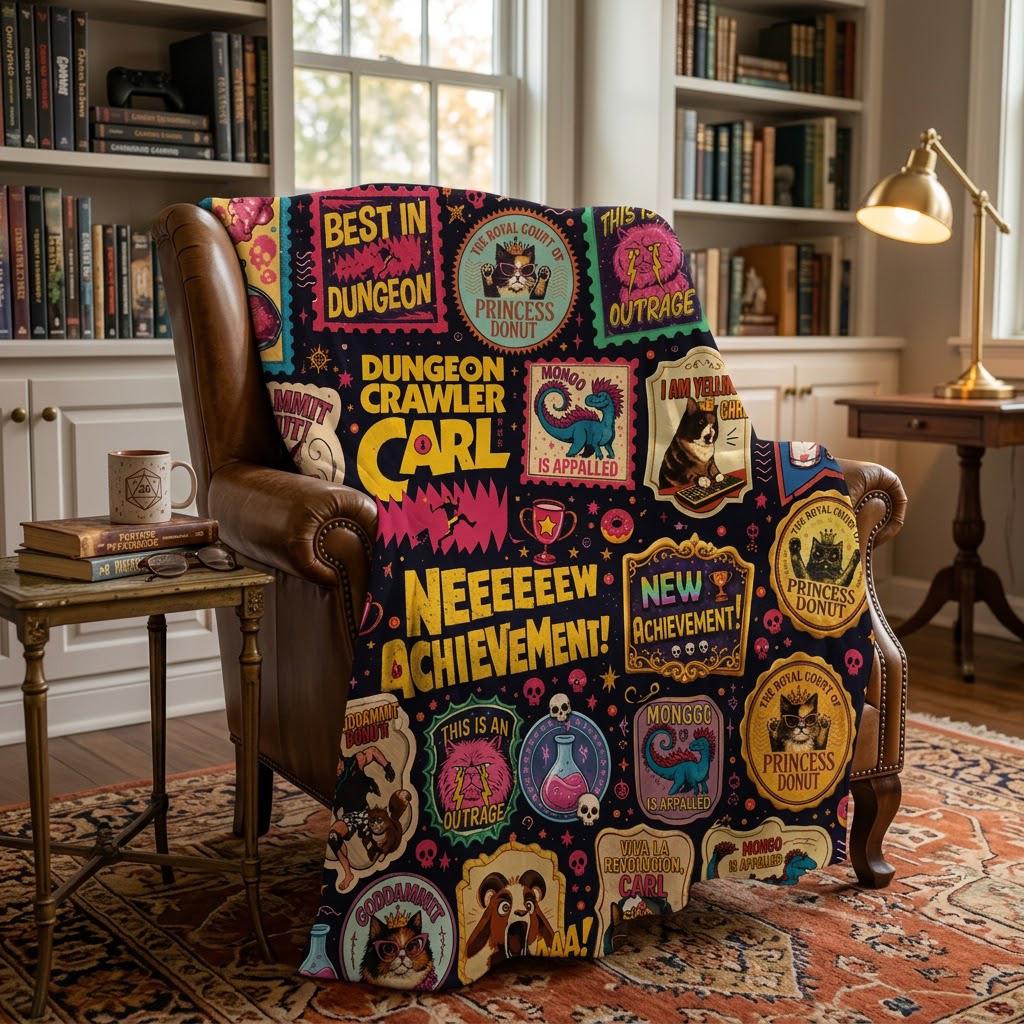 Dungeon Crawler Carl Blanket, LitRPG Fantasy Throw, Gamer Book Lover Blanket, Cozy Geeky Reader Couch Blanket, Plush Nerd Gift