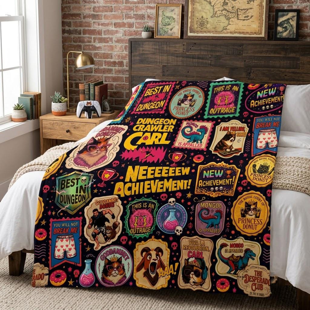 Dungeon Crawler Carl Blanket, LitRPG Fantasy Throw, Gamer Book Lover Blanket, Cozy Geeky Reader Couch Blanket, Plush Nerd Gift