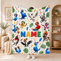 Personalized Jungle Bird Fleece Blanket: Blue Macaw, Toucan, Monkey Party Decor