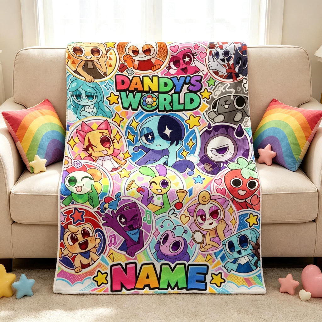 Personalized Dandy's World Blanket, Custom Name Roblox Game Flannel Throw, Dandy's World Gift for Kids, Gamers and Fans