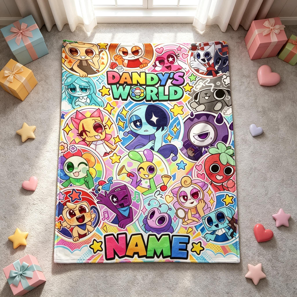 Personalized Dandy's World Blanket, Custom Name Roblox Game Flannel Throw, Dandy's World Gift for Kids, Gamers and Fans