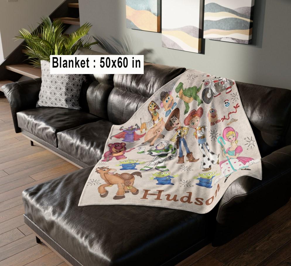 Personalized Toy Story Fleece Blanket, Disneyland Woody Buzz Lightyear Jessie Gift for Fan, Custom Name Baby Shower Gift, Kids Birthday Gift