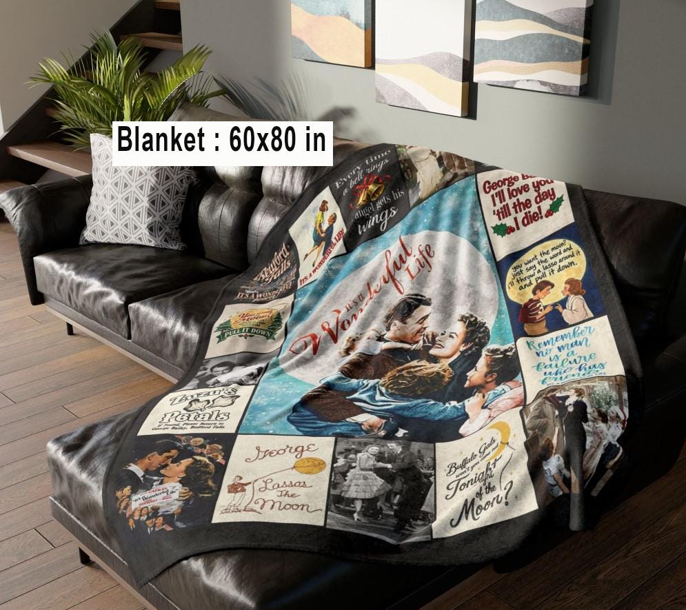 It's A Wonderful Life Christmas Movie Fleece Blanket, Vintage 90s Movie, Christmas Movie Blanket Christmas Family Blanket, Classic Holiday