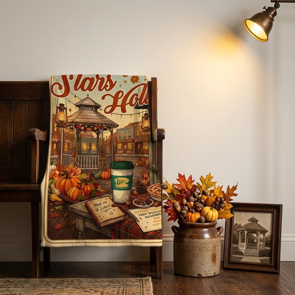Cozy Fall Town Blanket,Stars Hollow Fall Throw, Autumn Festival Flannel, Cozy Luke's Diner Decor, Gift for TV Lover