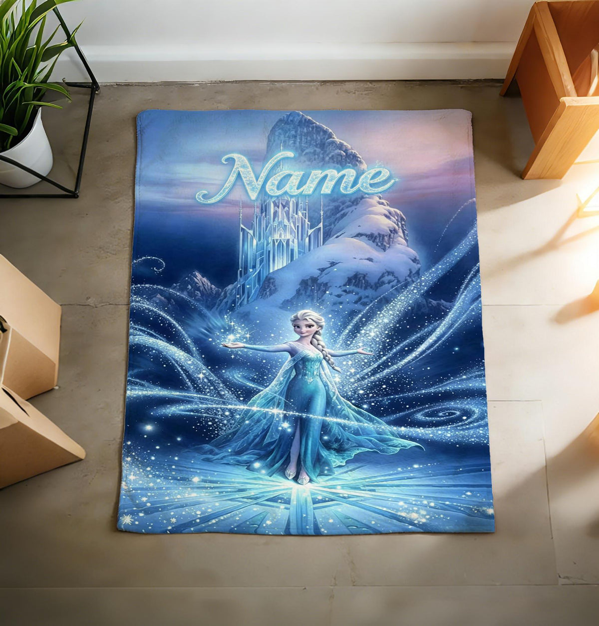 Custom Name Elsa Fleece Blanket, Frozen Movie Throw, Cozy Polyester Fleece