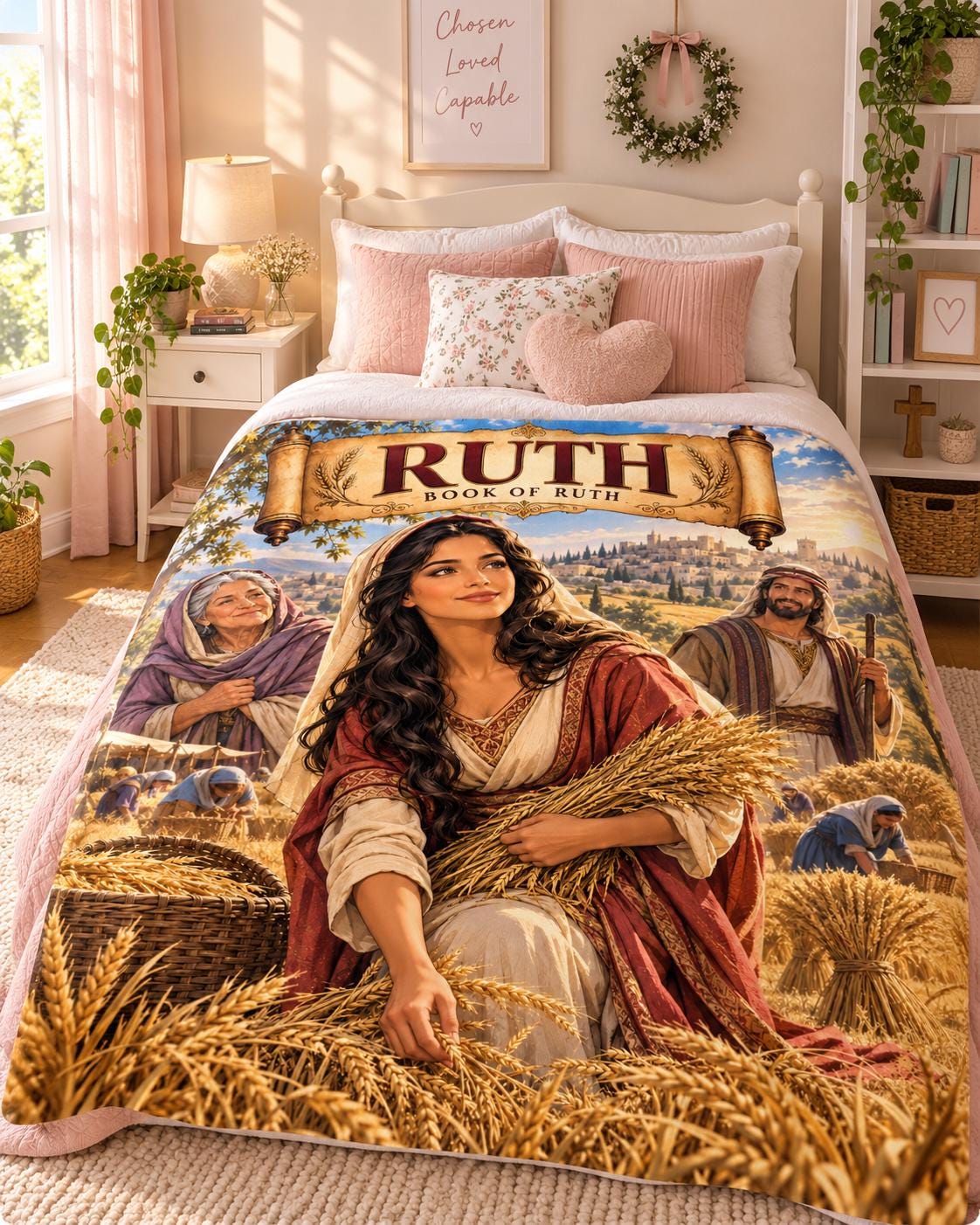 Ruth Bible Story Blanket | Christian Girl Gift, Faithful Hero Illustration