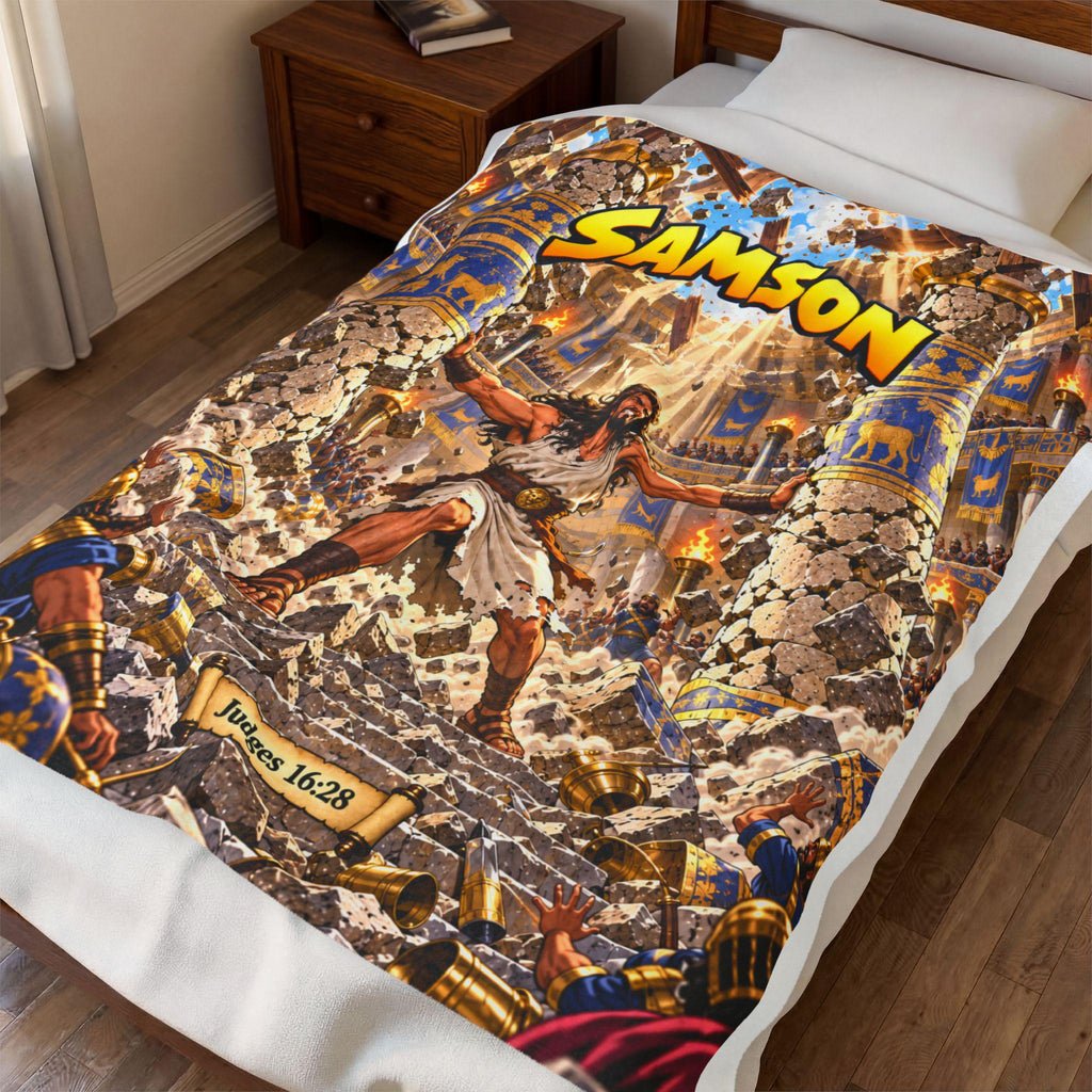 Samson Velveteen Plush Blanket | Biblical Hero, Comic style, faith