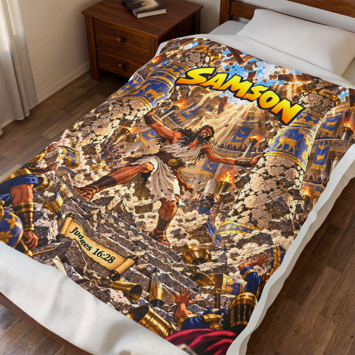 Samson Velveteen Plush Blanket | Biblical Hero, Comic style, faith