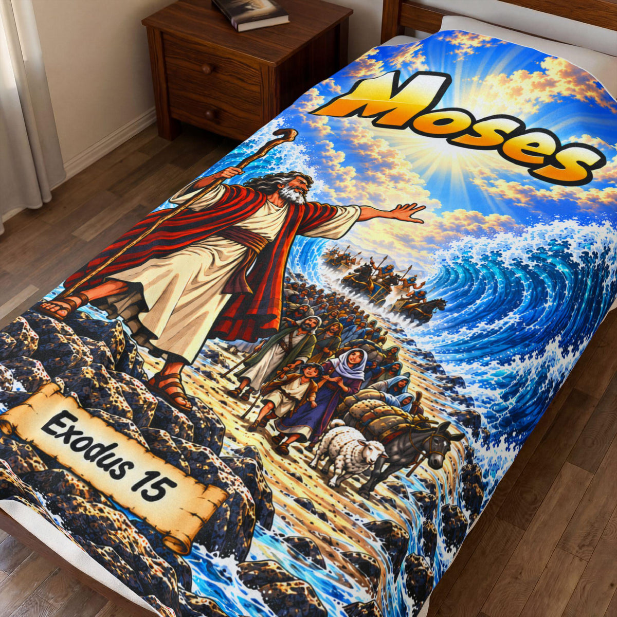 Moses Red Sea Bible Story Blanket | Exodus 14 Comic Art