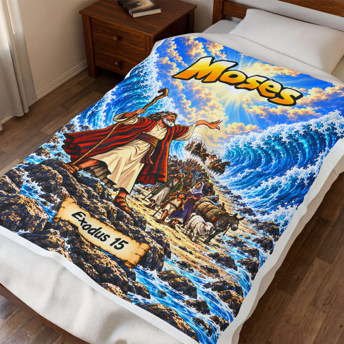 Moses Red Sea Bible Story Blanket | Exodus 14 Comic Art