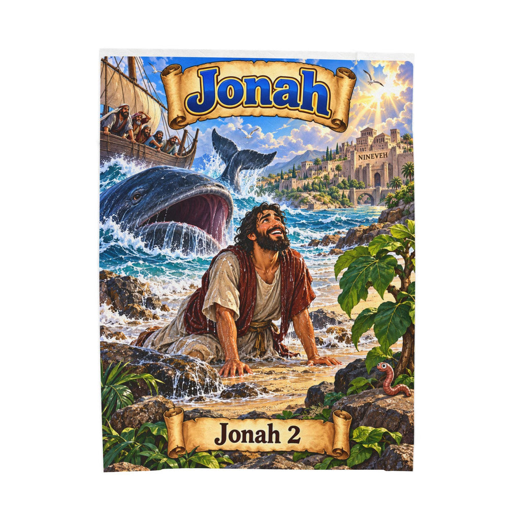 Jonah Bible Story Velveteen Plush Blanket | Jonah 2 Illustration