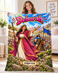 Deborah Bible Hero Blanket | Judges 4:14 Comic-Style Faith Decor