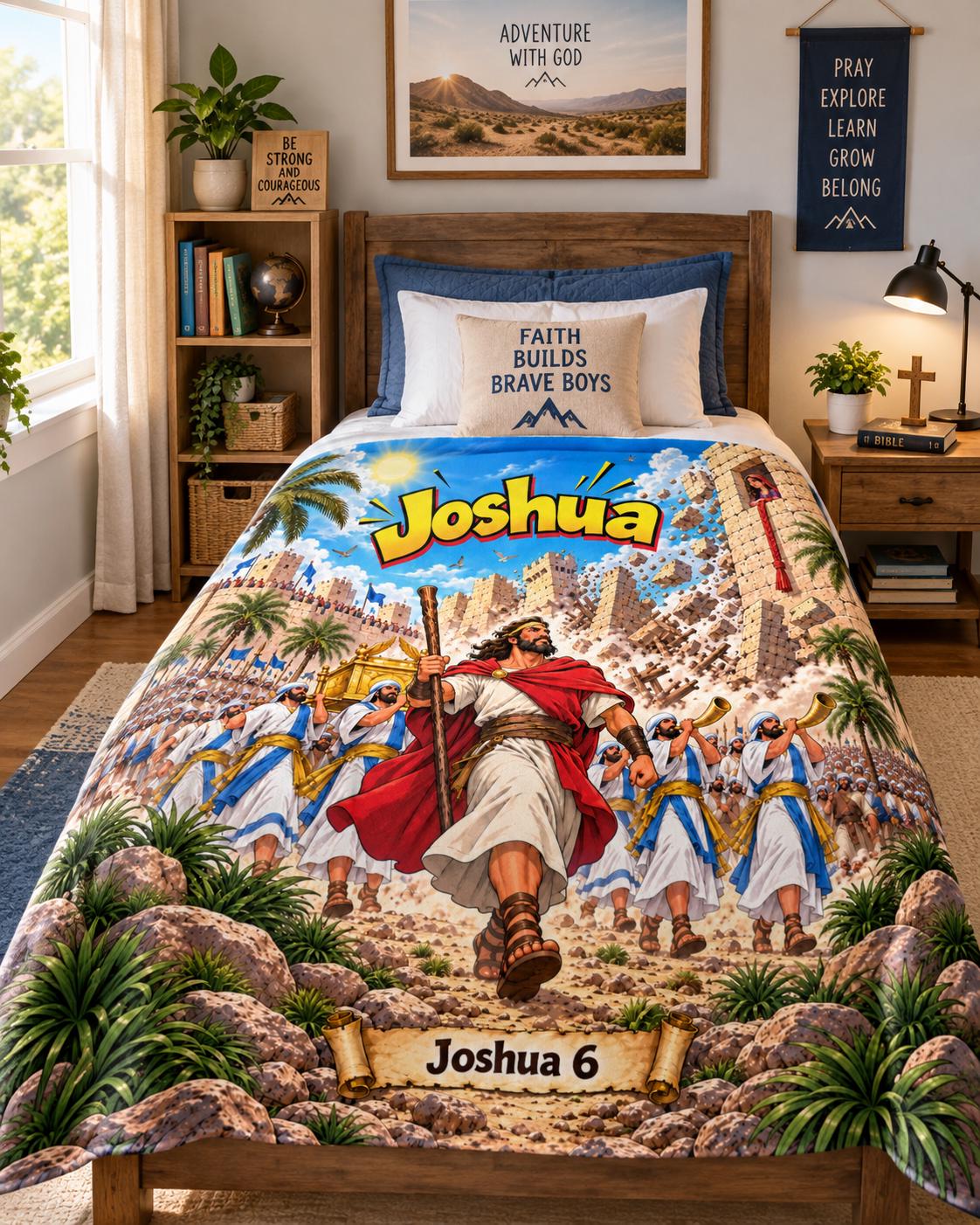 Joshua Bible Hero Blanket | Walls of Jericho, Comic-Style Christian Kids Gift