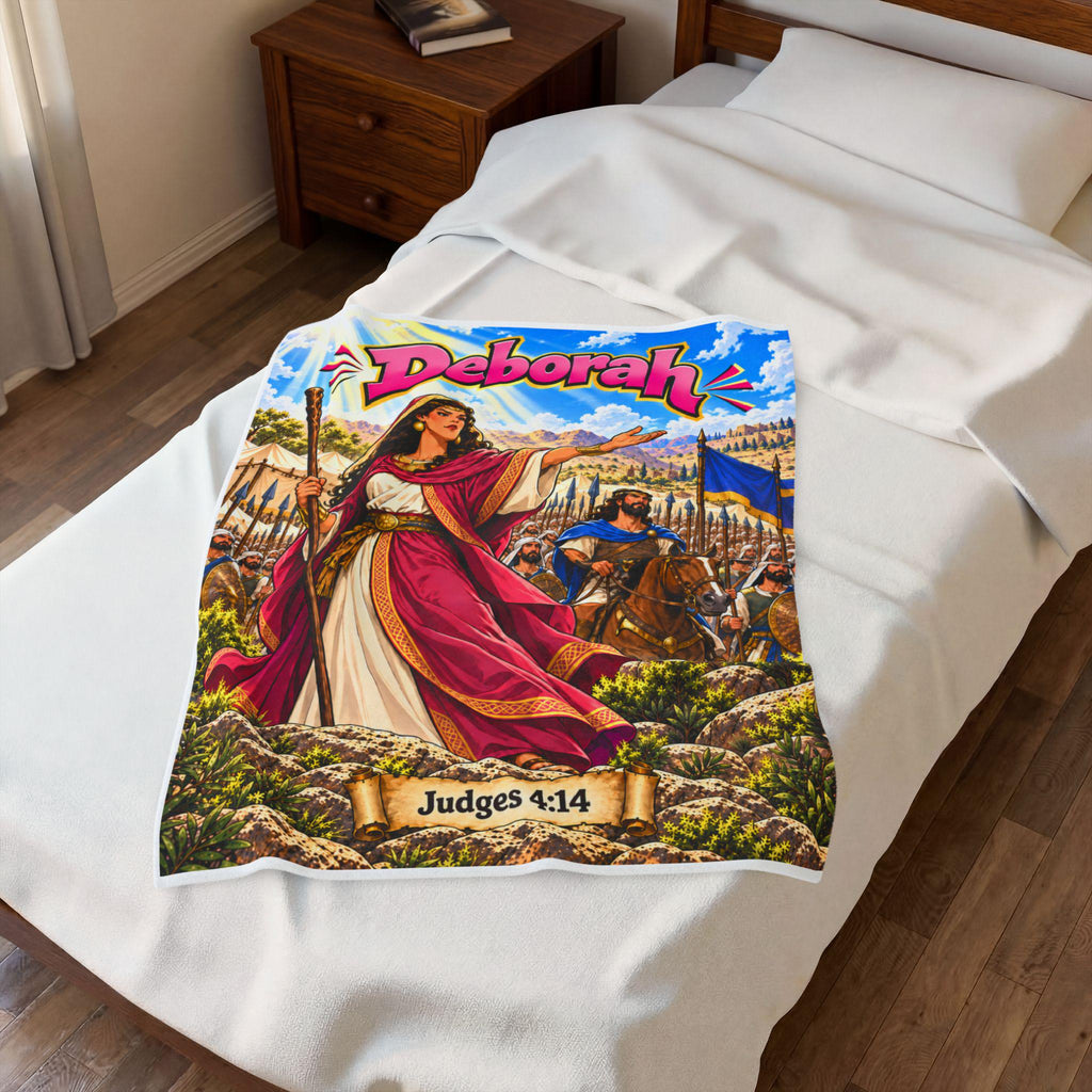 Deborah Bible Hero Blanket | Judges 4:14 Comic-Style Faith Decor