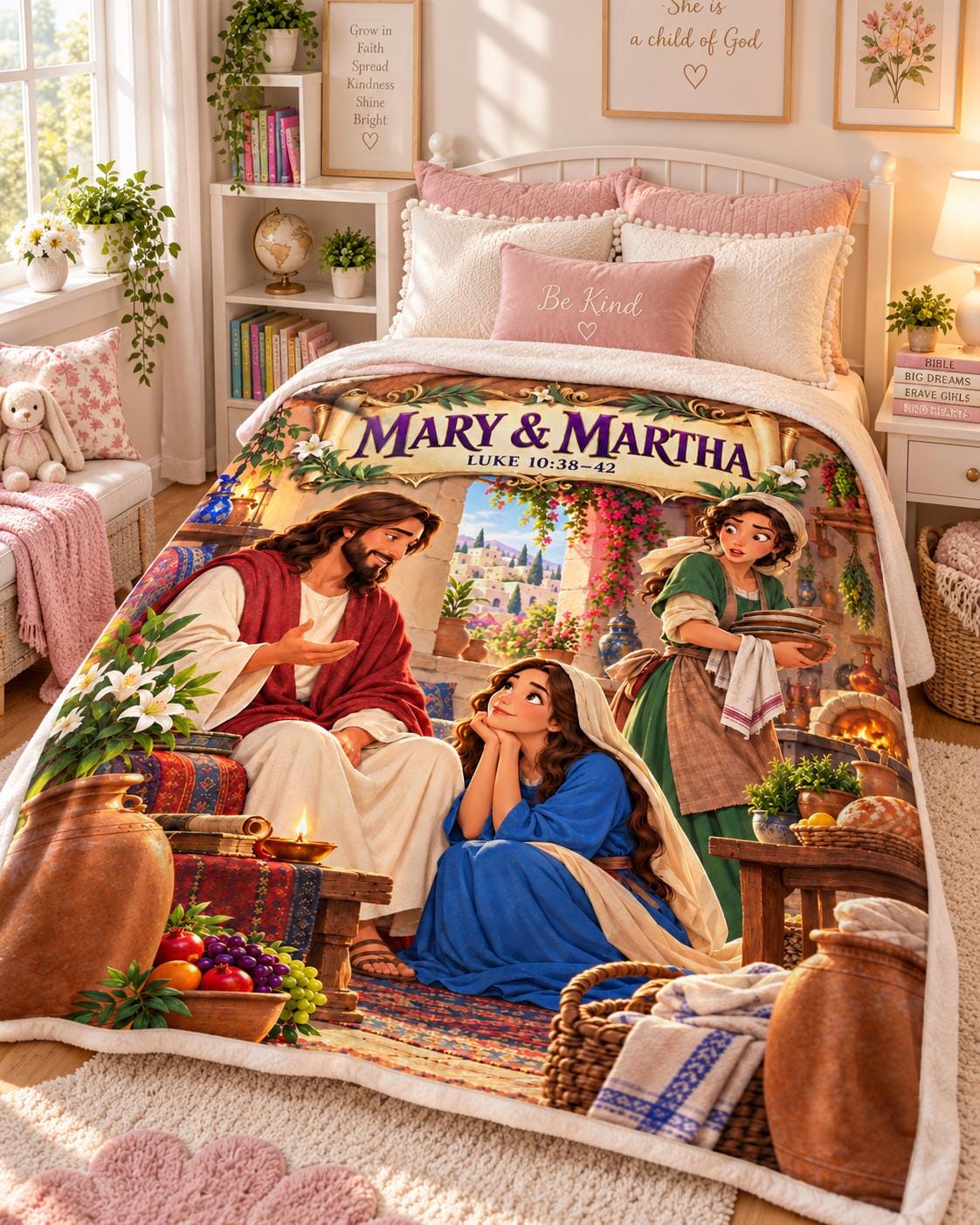 Mary and Martha Bible Story Blanket | Luke 10 Christian Kids Gift